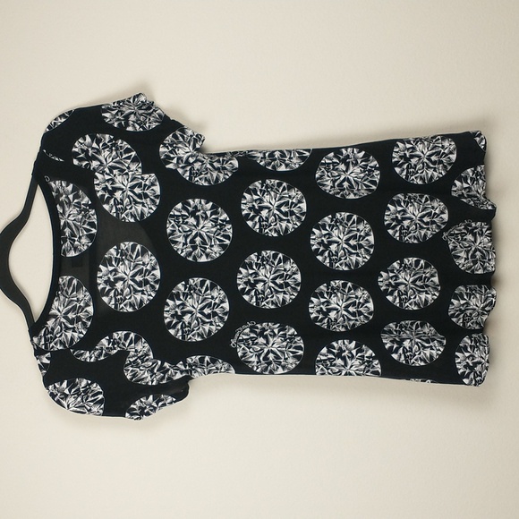 Lauren Moshi Top Womens XS Black White Diamonds Graphic Swing Short Sleeve Shirt - Picture 9 of 12